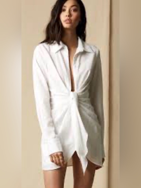 Choosy Dresses & Skirts - Choosy Cream Colour Long Sleeve Ruched Waistline Dress Size 4